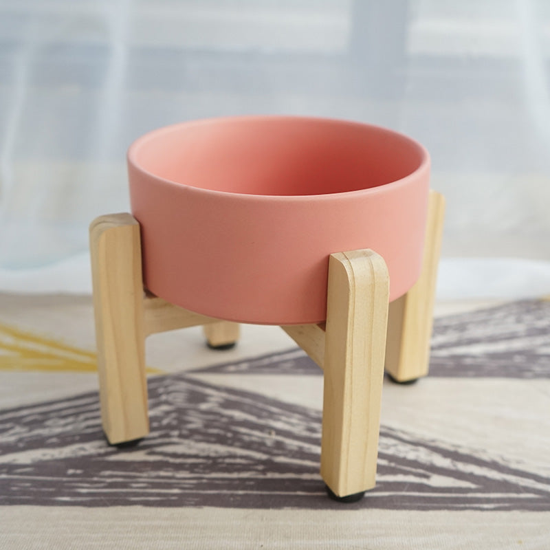 Raised Wooden Frame Ceramic Protection Cervical Spine Cat Bowl