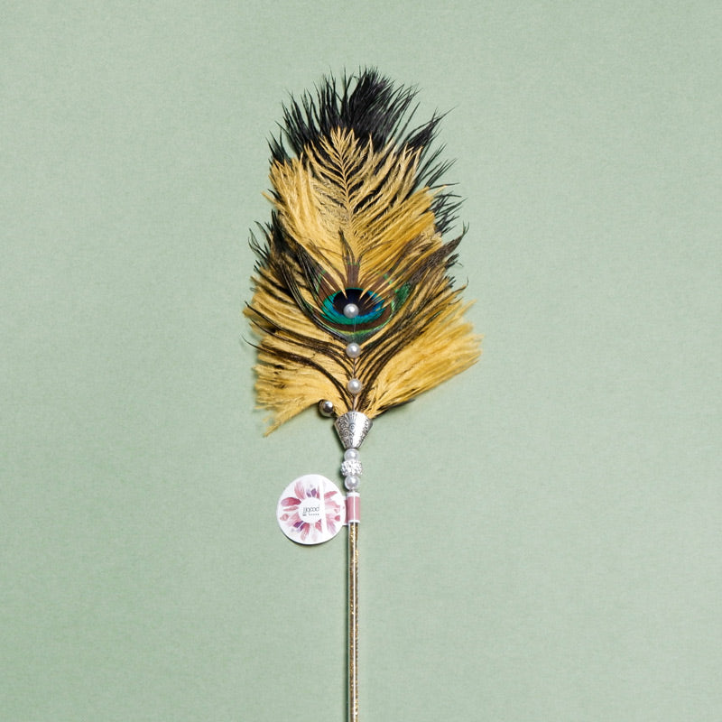 Ostrich Feather Cat Teaser Feather Fairy with Bell Kittens Cat Toy Self-Hi Relieving Stuffy Handy Gadget Cat Bite-Resistant Long Brush Holder