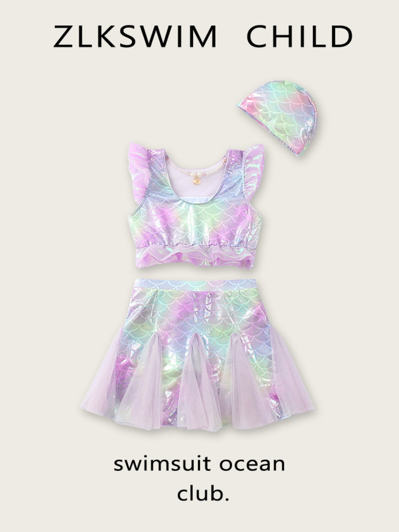 Summer Scale Purple Swimsuit Super Cute Children's Clothing