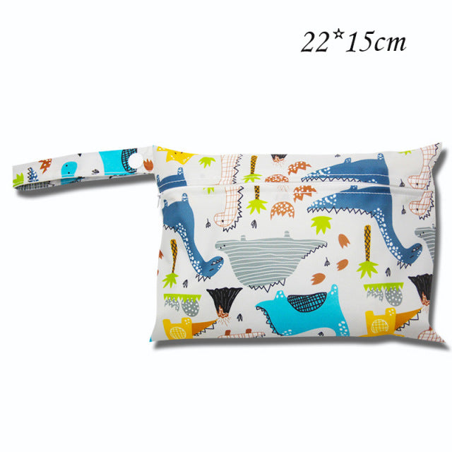 Baby Diaper Bag Cartoon Print Waterproof Wet Dry Nappy Zippe