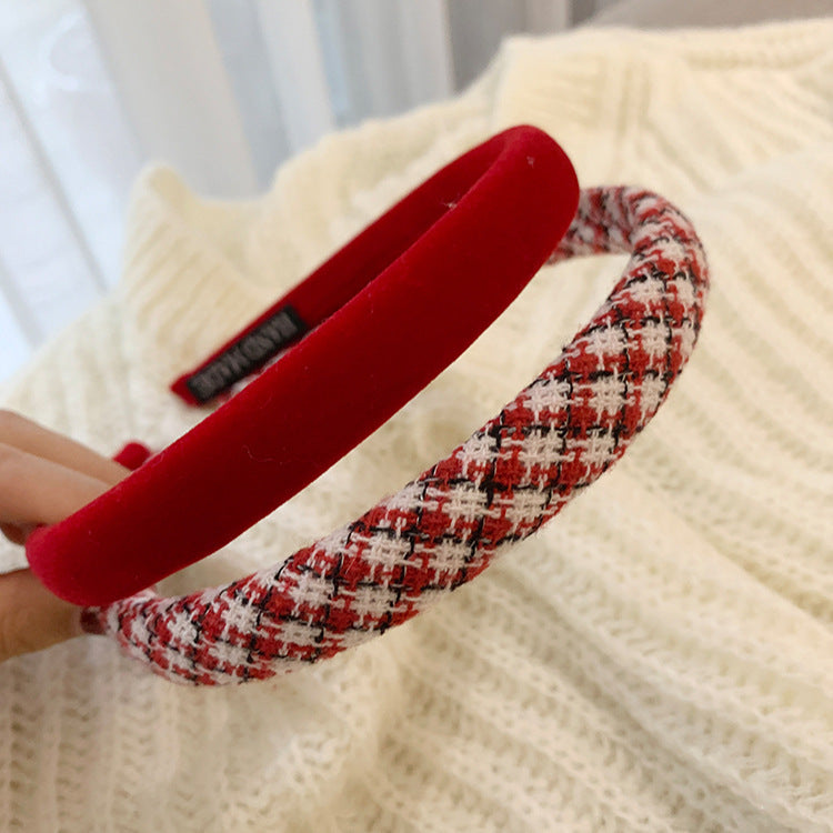 New Red Plaid Go Out In Autumn And Winter Versatile Face Wash Hair Bands