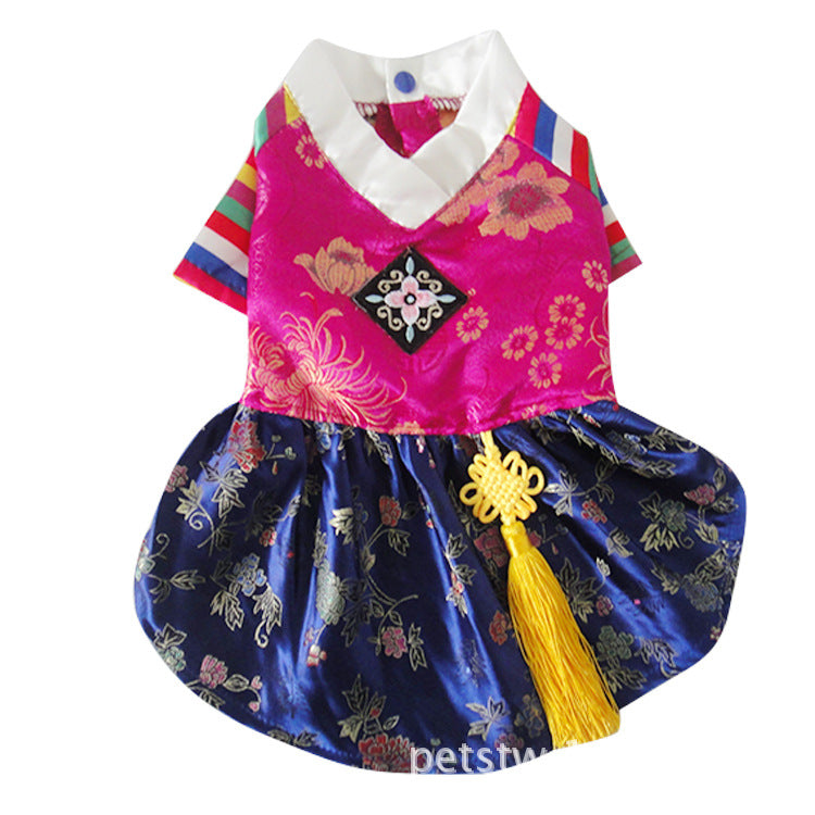 Cross-Border New Arrival South Korea Ethnic Pet Clothing Traditional Embroidered Court Hanbok Summer Dog Clothes