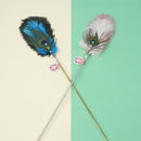 Ostrich Feather Cat Teaser Feather Fairy with Bell Kittens Cat Toy Self-Hi Relieving Stuffy Handy Gadget Cat Bite-Resistant Long Brush Holder