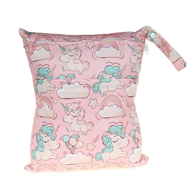 Baby Diaper Bag Cartoon Print Waterproof Wet Dry Nappy Zippe
