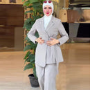 Nuevo traje de manga larga, abrigo, pantalón, conjunto de dos piezas para mujer