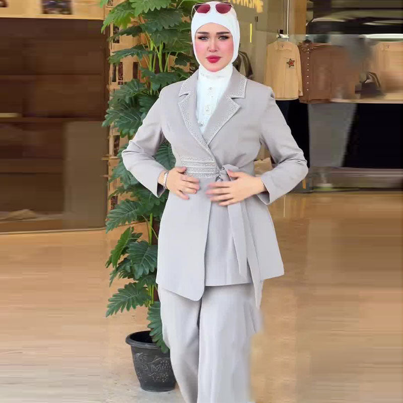 Nuevo traje de manga larga, abrigo, pantalón, conjunto de dos piezas para mujer