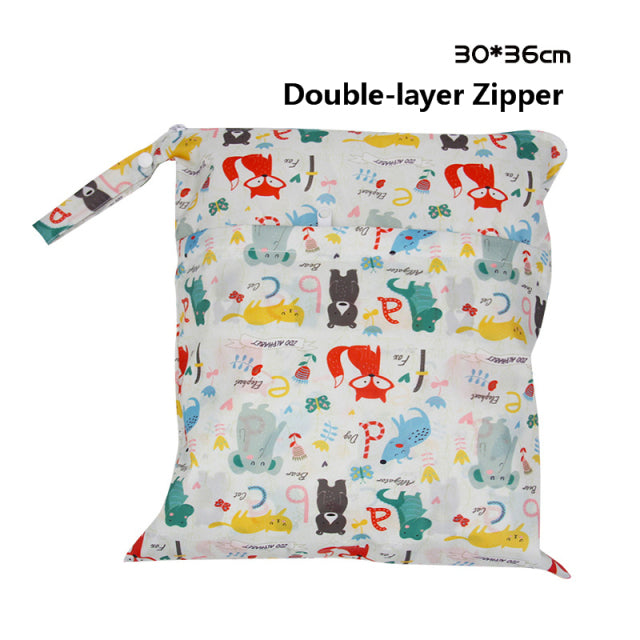 Baby Diaper Bag Cartoon Print Waterproof Wet Dry Nappy Zippe