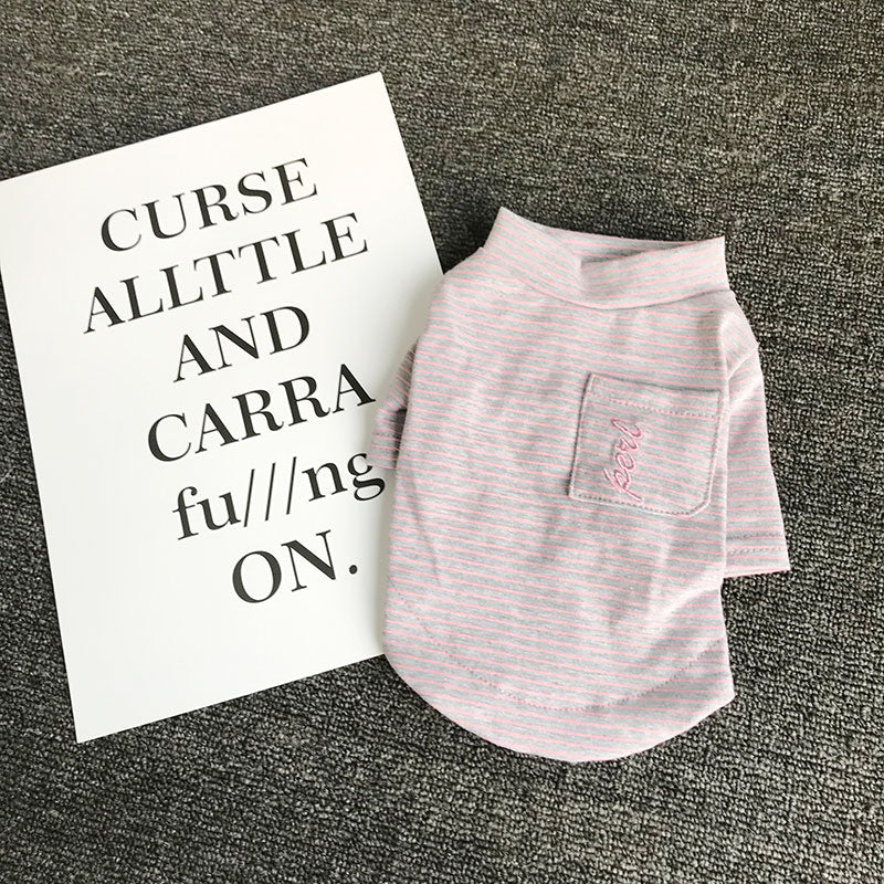 Teddy Cotton Striped Pocket Base Shirt Bichon Pet