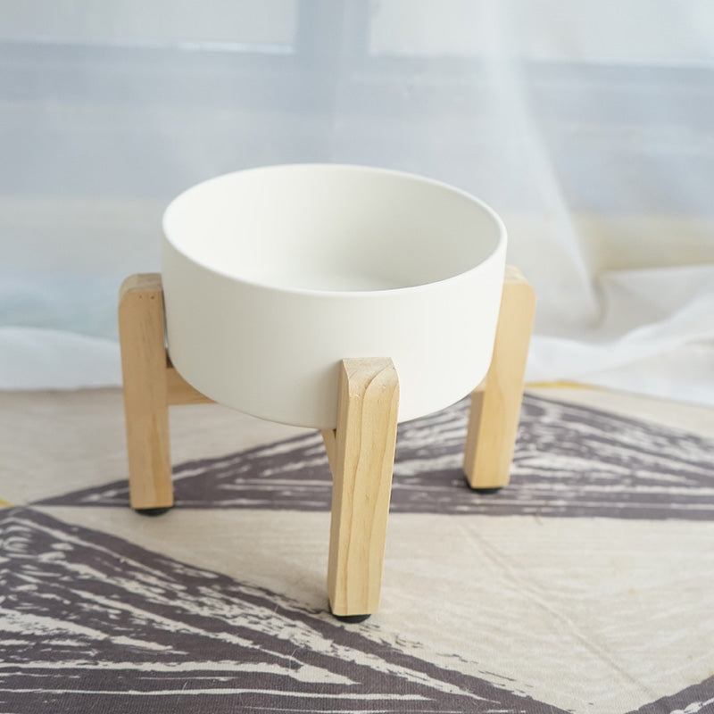 Raised Wooden Frame Ceramic Protection Cervical Spine Cat Bowl