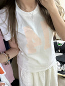 BM Print Loose Short Sleeve Summer Retro Brandy