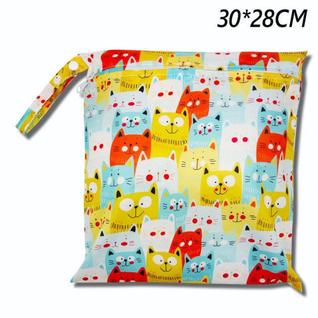 Baby Diaper Bag Cartoon Print Waterproof Wet Dry Nappy Zippe