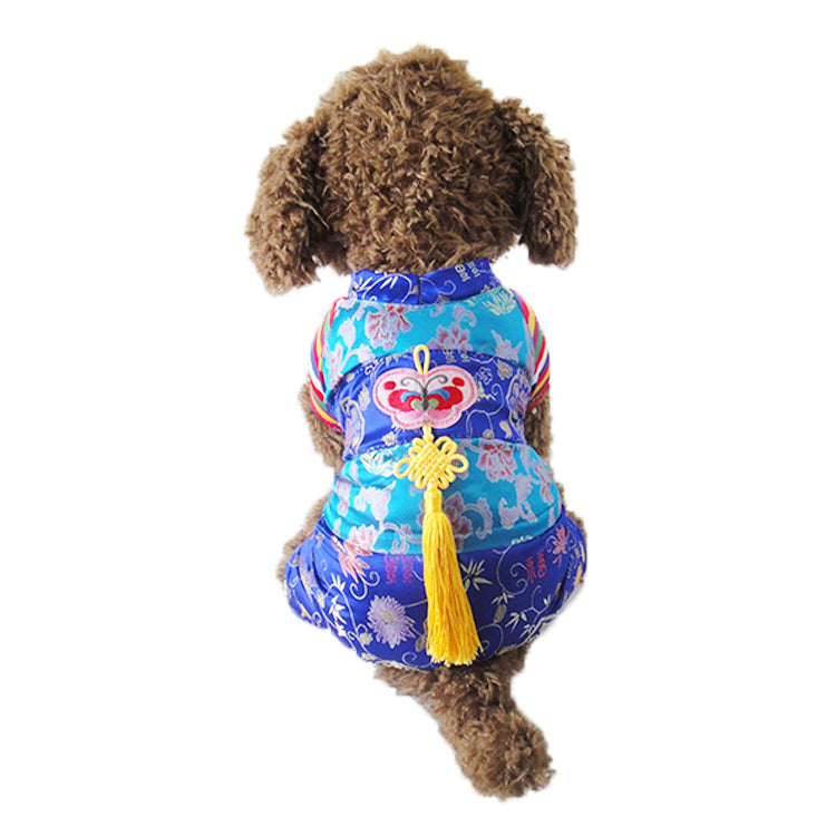 Autumn and Winter Thick Pet Dog Clothes Traditional Embroidered Hanbok Cat Clothes Teddy Bichon Princess Dress New Year Dress