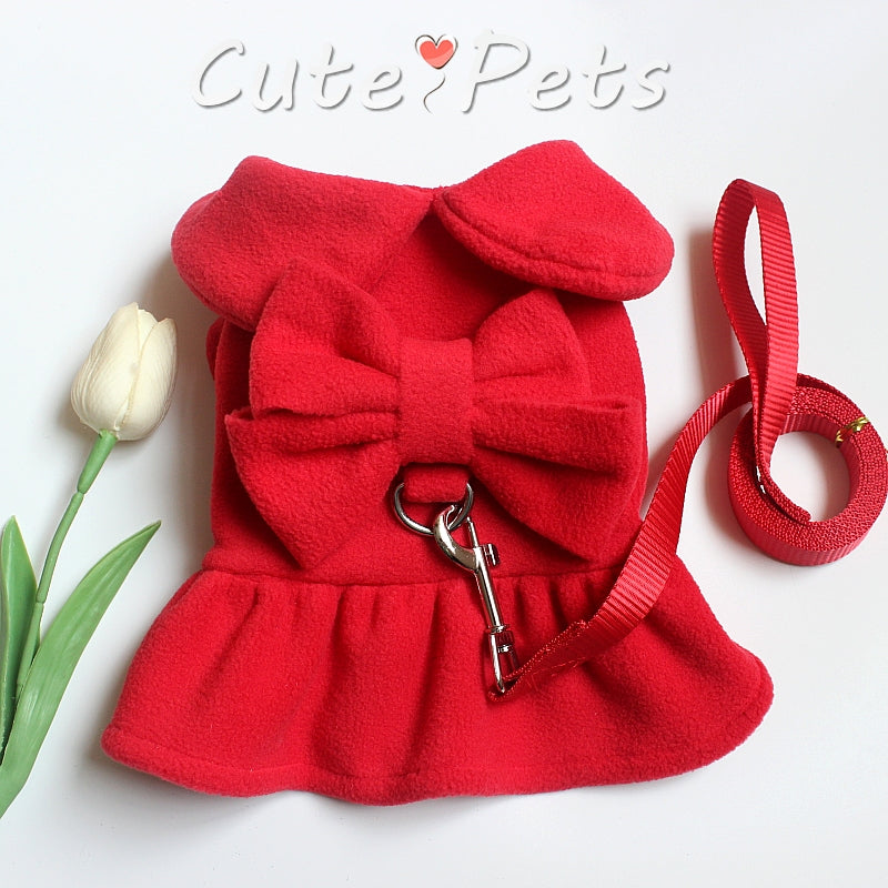 Pet Cat Dog Clothes Princess with Traction Rope Bichon Pomeranian Teddy Skirt Spring, Autumn and Winter Small Size Dogs