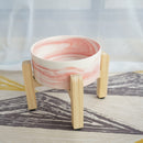 Raised Wooden Frame Ceramic Protection Cervical Spine Cat Bowl