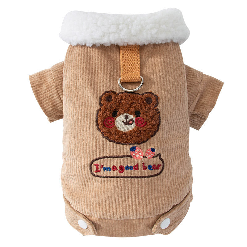 Traction Dog Clothes Autumn and Winter Clothing Small Size Dogs Teddy Bichon Pomeranian Puppy Winter Heattech Berber Fleece Cotton Coat