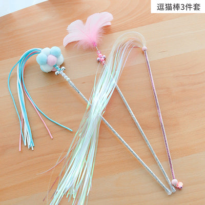 Cat Teaser Fishing Rod Cat Toy Bell Feather Cat Playing Rod Fur Ball Mouse Laser Pen Cat Relieving Stuffy Handy Gadget