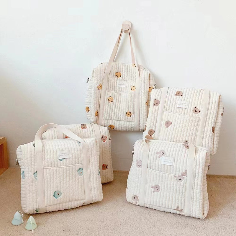 Korean Mummy Bag Embroider Cotton Stroller Bag Satchel One Shoulder Zipper Baby Diaper Bag Baby Stroller Buggy Bag