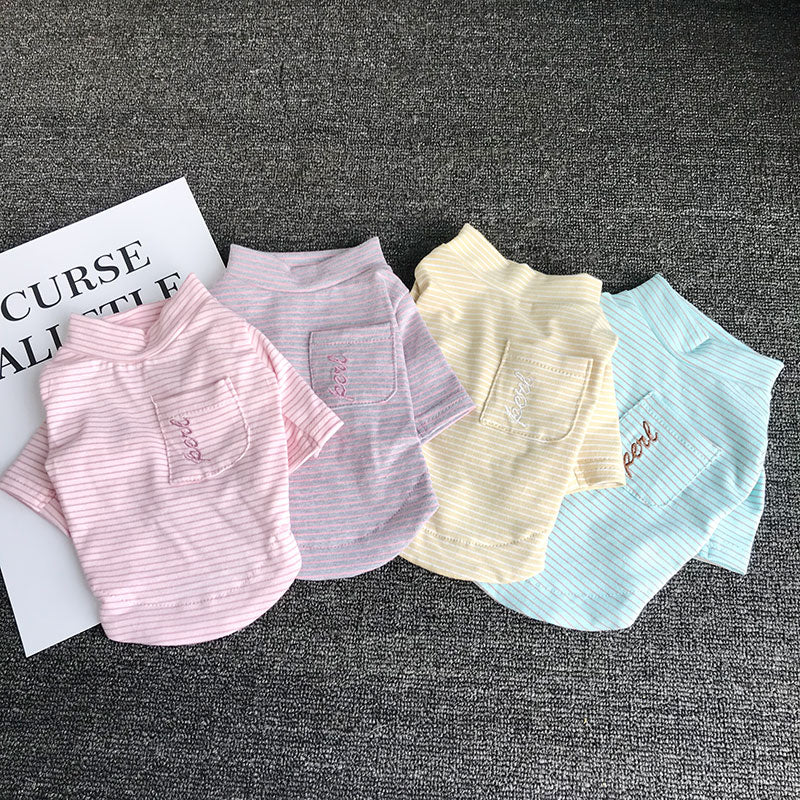 Teddy Cotton Striped Pocket Base Shirt Bichon Pet