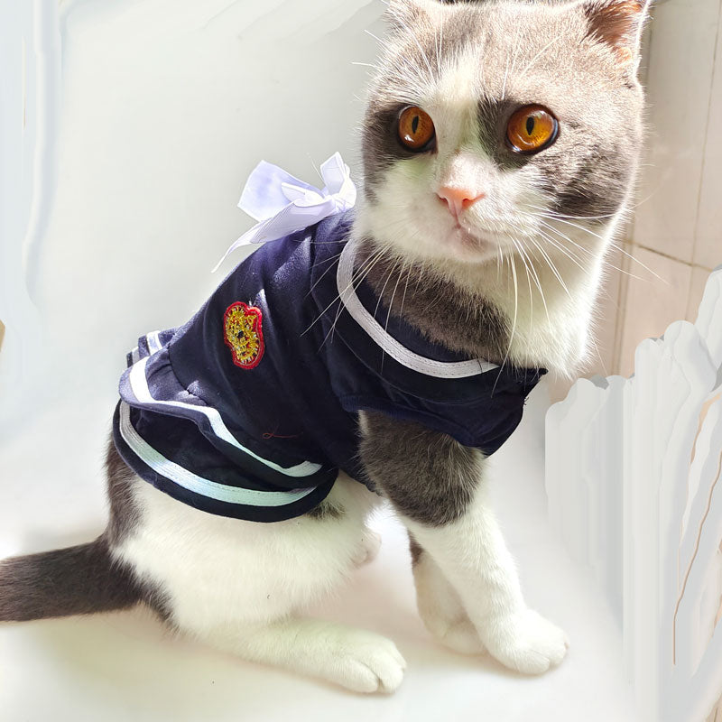New Arrival Spring and Summer Pet Clothes Preppy Style Cute Pet Skirt Summer Navy Teddy Dog Princess Dress