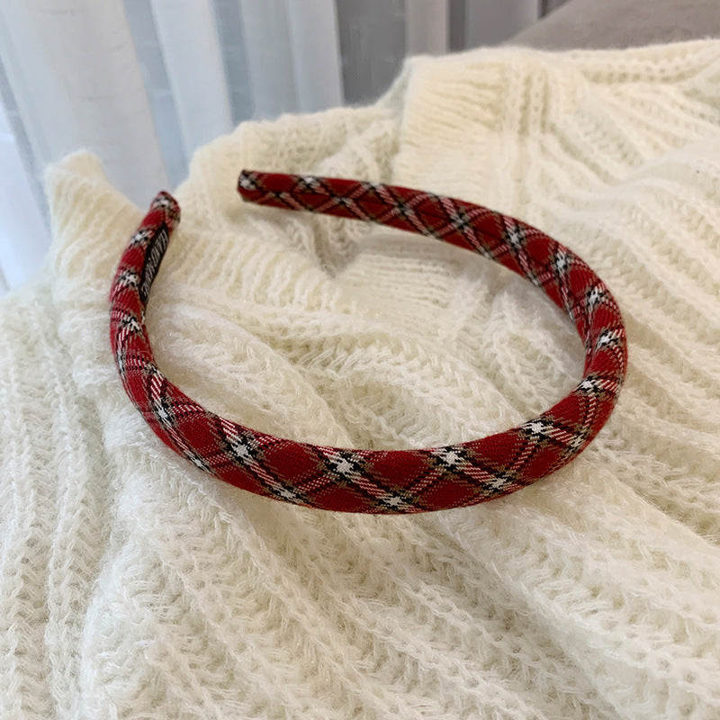 New Red Plaid Go Out In Autumn And Winter Versatile Face Wash Hair Bands