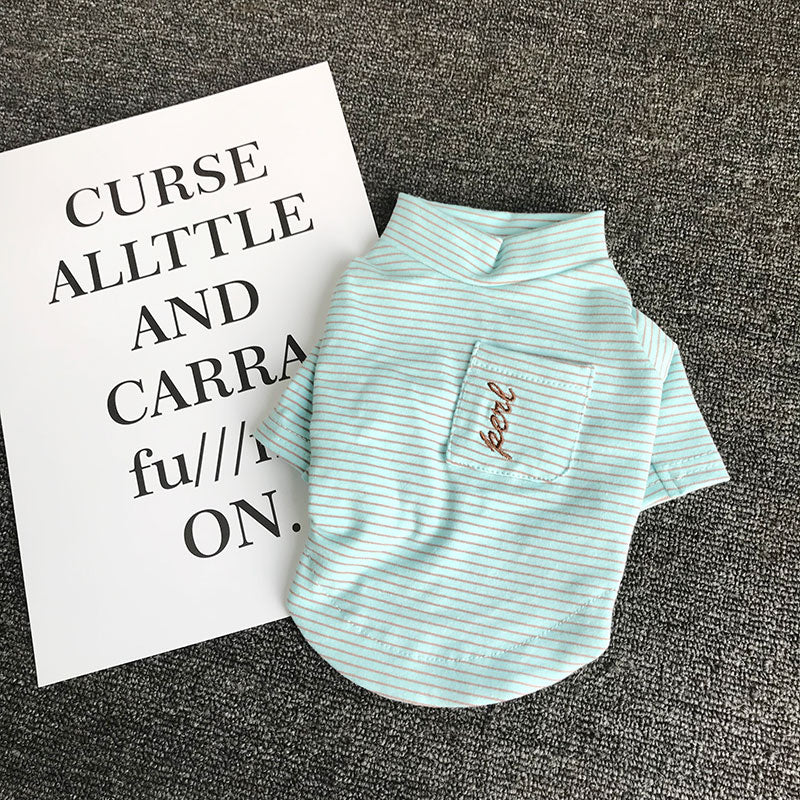 Teddy Cotton Striped Pocket Base Shirt Bichon Pet