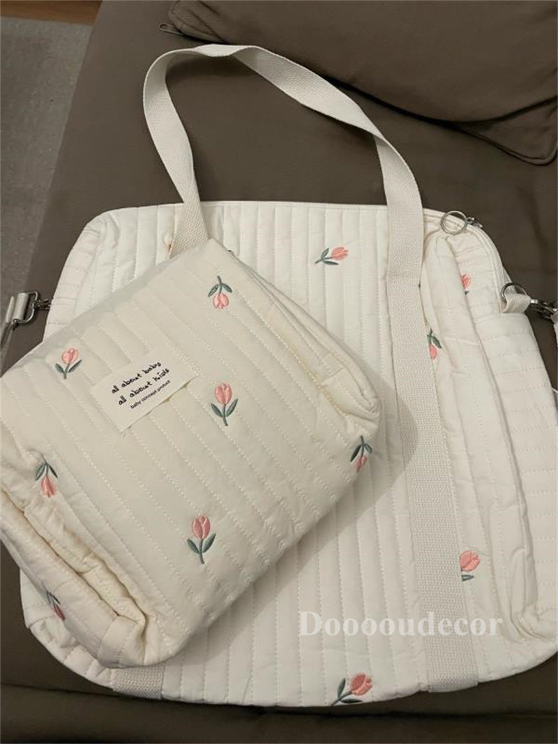 South Korea Ins Mummy Bag New New Arrival Satchel Large Capacity Baby Bag Shoulder Crossbody Fashion Embroider Mother Bag