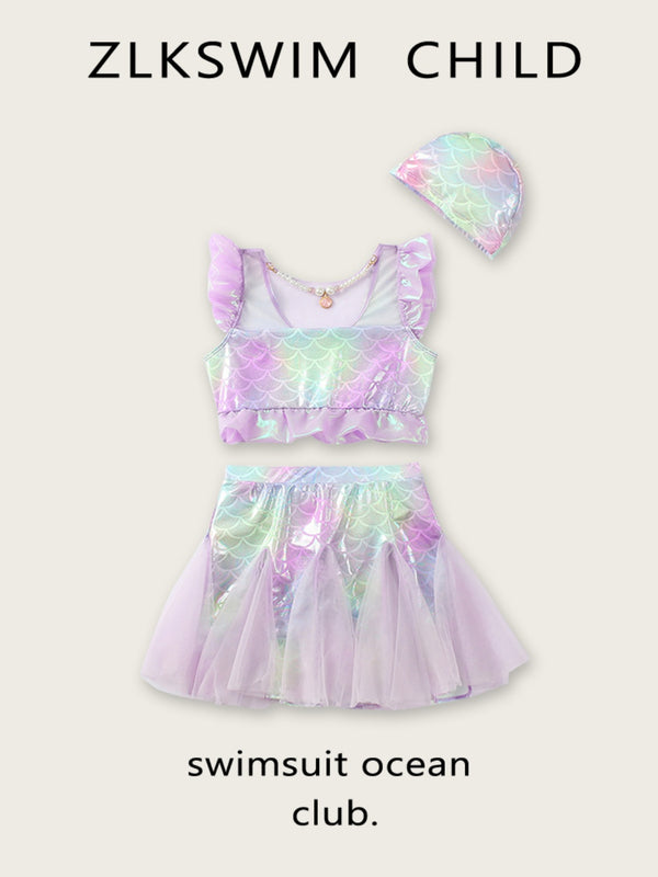 Summer Scale Purple Swimsuit Super Cute Children's Clothing