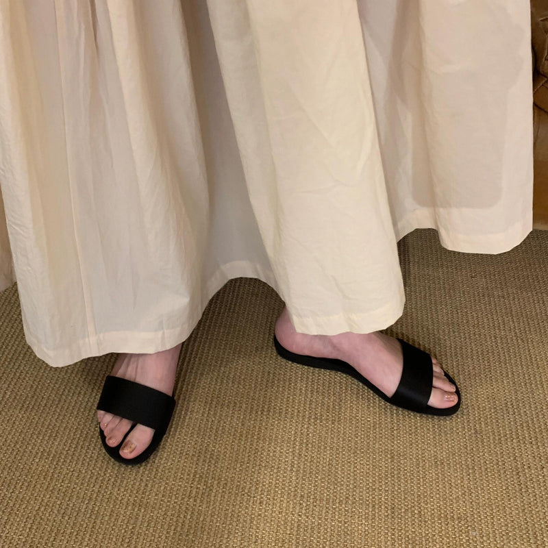 Simple High-grade Satin Flat Slippers For Outer Wear