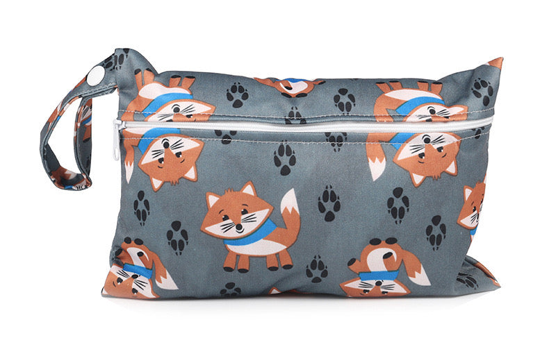 Baby Diaper Bag Cartoon Print Waterproof Wet Dry Nappy Zippe