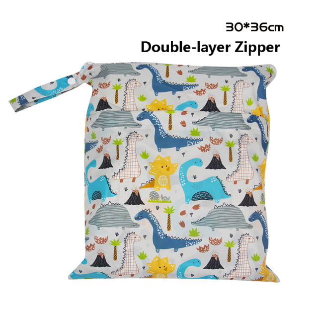 Baby Diaper Bag Cartoon Print Waterproof Wet Dry Nappy Zippe