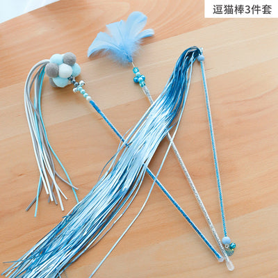 Cat Teaser Fishing Rod Cat Toy Bell Feather Cat Playing Rod Fur Ball Mouse Laser Pen Cat Relieving Stuffy Handy Gadget