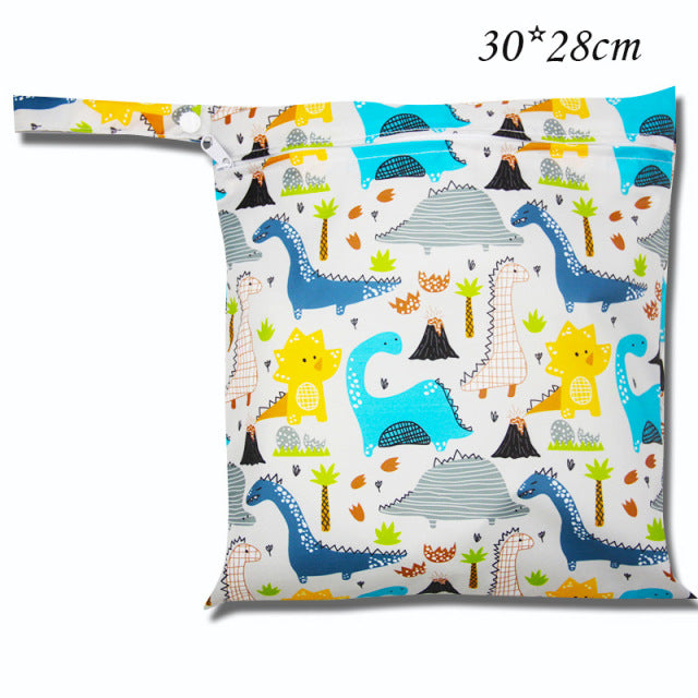Baby Diaper Bag Cartoon Print Waterproof Wet Dry Nappy Zippe
