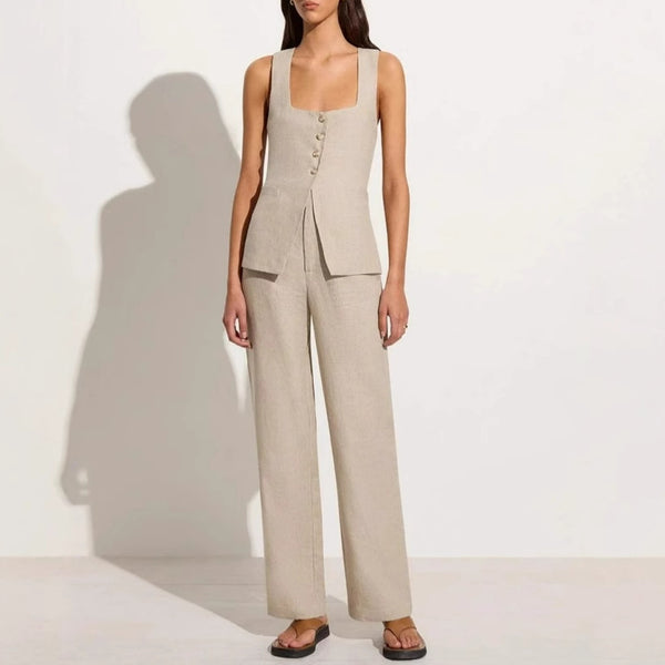 Vest Suit Cotton Square Collar Sleeveless Vest Top Trousers Two-piece Set