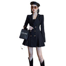 Double Breasted Suit Trendy Anti-aging Slimming Goddess Long Sleeve Pleated Dress