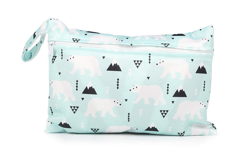 Baby Diaper Bag Cartoon Print Waterproof Wet Dry Nappy Zippe