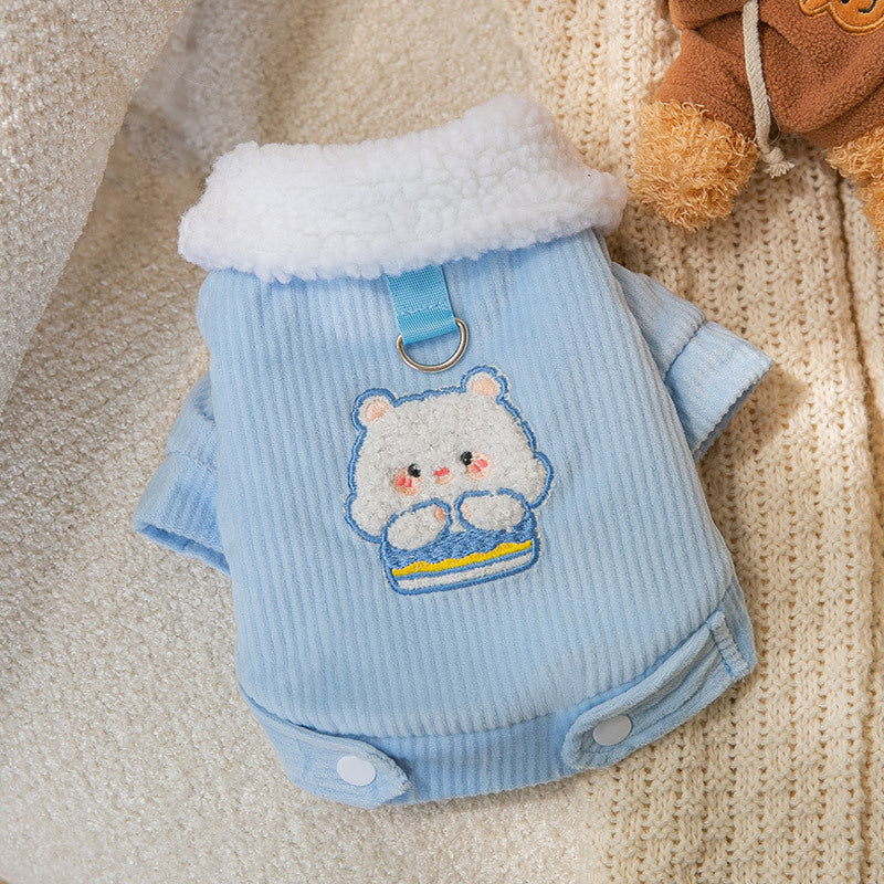 Traction Dog Clothes Autumn and Winter Clothing Small Size Dogs Teddy Bichon Pomeranian Puppy Winter Heattech Berber Fleece Cotton Coat