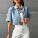 Fashion Thin Denim Small Waistcoat Short Sleeve Shirt