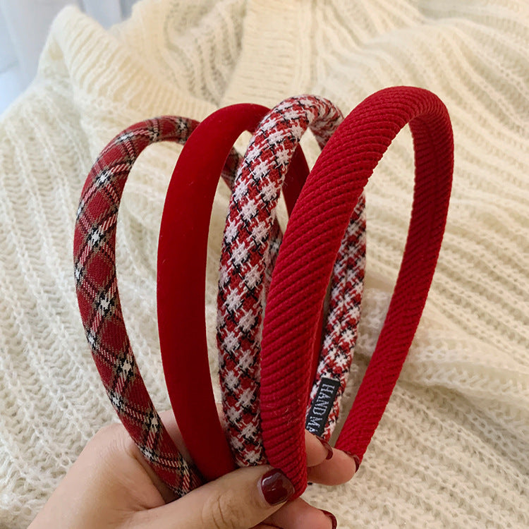New Red Plaid Go Out In Autumn And Winter Versatile Face Wash Hair Bands