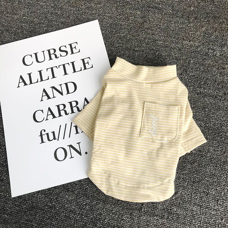 Teddy Cotton Striped Pocket Base Shirt Bichon Pet