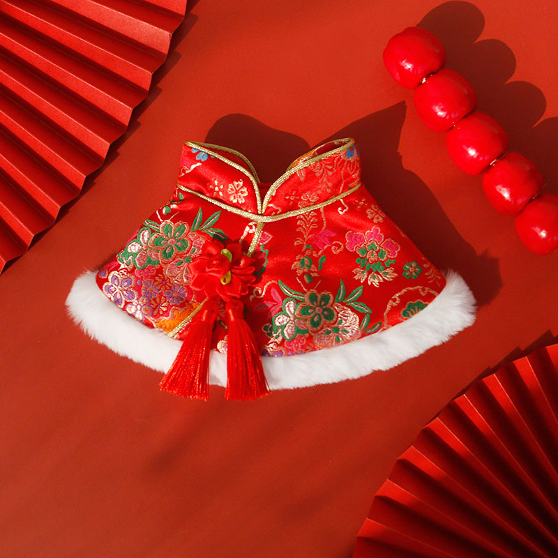 Cat Mi New Year Dog New Year Clothes Pet Red Small Waistcoat Teddy Shawl Bandana Cloak Chinese Style