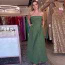 Women's Solid Color Simple High Waist Stitching Square Collar Tube Top Dress