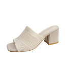 Fashion Slippers Thick Heel Knitted Wool High Heel Square Toe Sandals