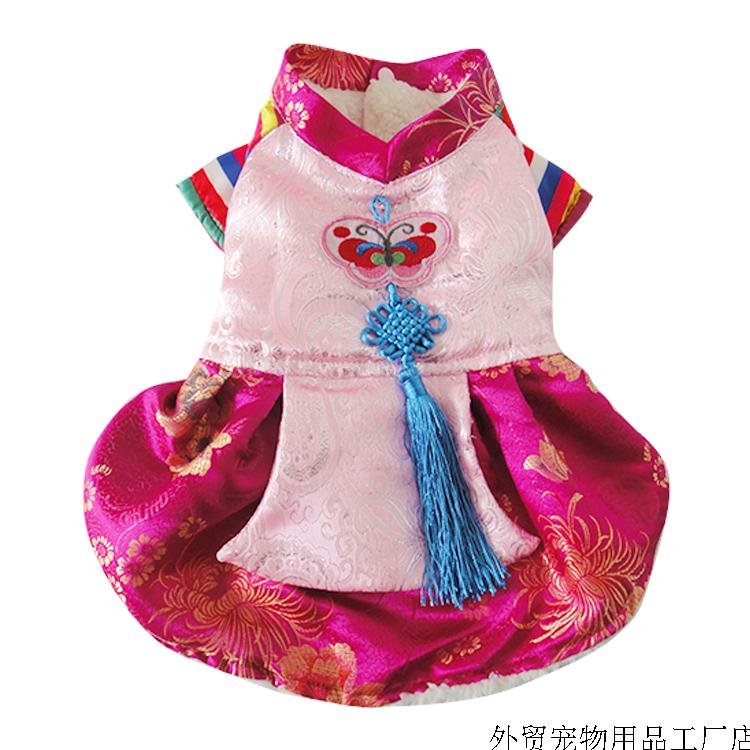 Autumn and Winter Thick Pet Dog Clothes Traditional Embroidered Hanbok Cat Clothes Teddy Bichon Princess Dress New Year Dress