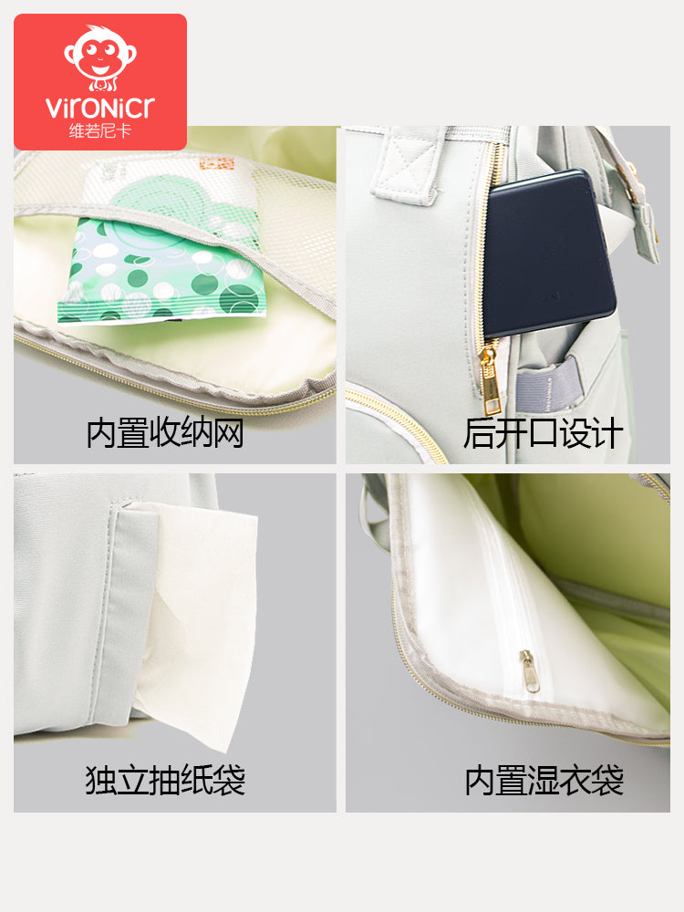 Vironicr New Mummy Bag Multi-Functional Mother and Baby Backpack Large Capacity Baby Mom Outing Bag Baby Carriage Bag