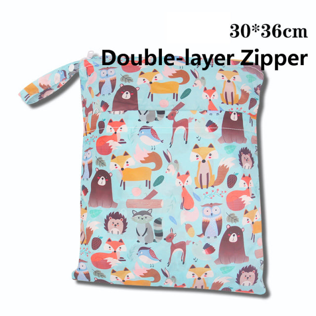 Baby Diaper Bag Cartoon Print Waterproof Wet Dry Nappy Zippe
