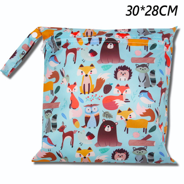 Baby Diaper Bag Cartoon Print Waterproof Wet Dry Nappy Zippe