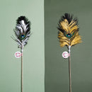 Ostrich Feather Cat Teaser Feather Fairy with Bell Kittens Cat Toy Self-Hi Relieving Stuffy Handy Gadget Cat Bite-Resistant Long Brush Holder