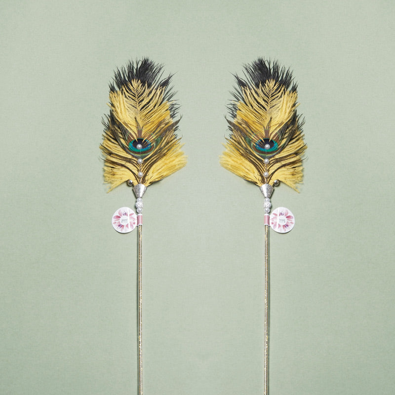 Ostrich Feather Cat Teaser Feather Fairy with Bell Kittens Cat Toy Self-Hi Relieving Stuffy Handy Gadget Cat Bite-Resistant Long Brush Holder