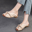 Women's Flat Slippers Summer Wear Genuine Leather Single Strap Slides
