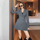 Double Breasted Suit Trendy Anti-aging Slimming Goddess Long Sleeve Pleated Dress